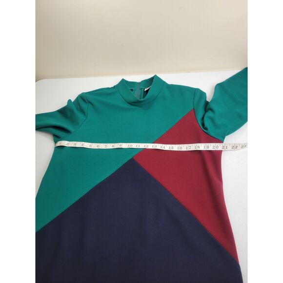 VTG EJM Colorblock Turtleneck Heavy Long Sleeve Sheath Dress 14 Green Flaws - Picture 6 of 16